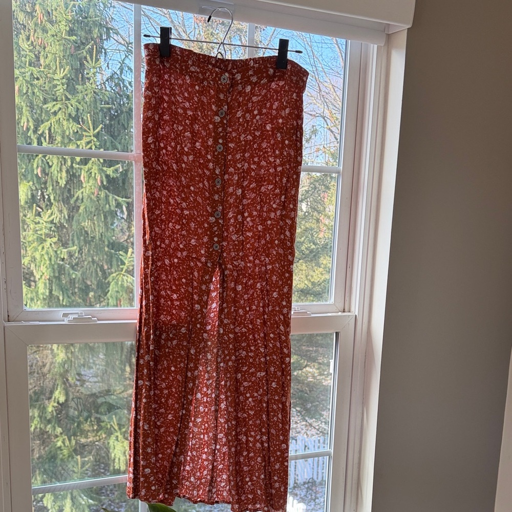 wild fable Rust Floral Button-Front Maxi Skirt